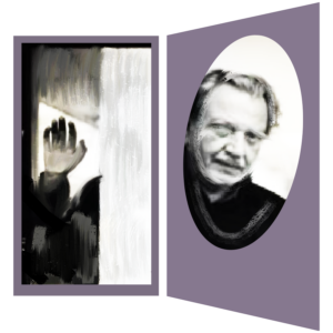 Retrato abstracto de Jean Louis Comolli, ensayista y teórico francés.